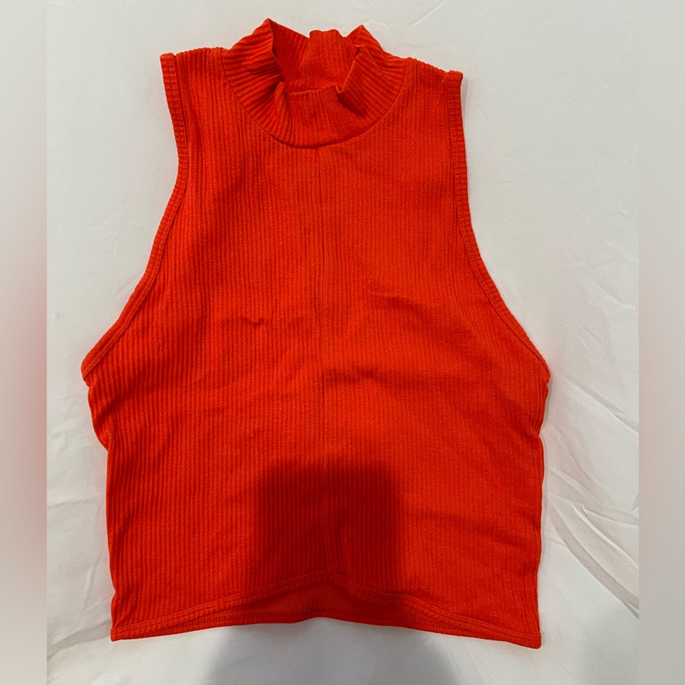 Bershka Bright Red Ribbed Top
